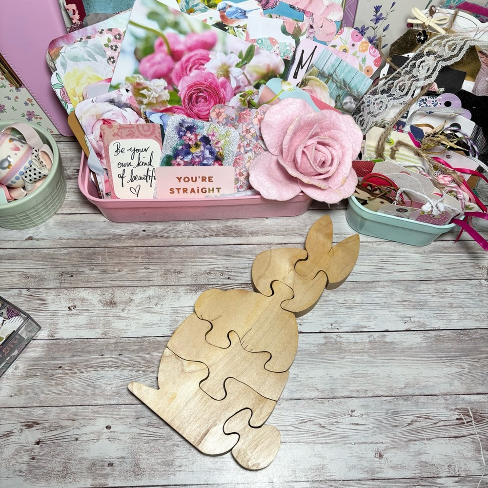 Handcrafted Wood Rabbit Bunny 6-pc. Puzzle Handmade Children’s Toy Stands Spring - Picture 5 of 7